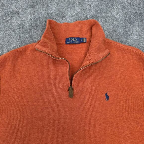 Polo Ralph Lauren Sweater Mens Medium Orange 1/4 Zip Cotton Knit Pullover Preppy - Picture 9 of 16